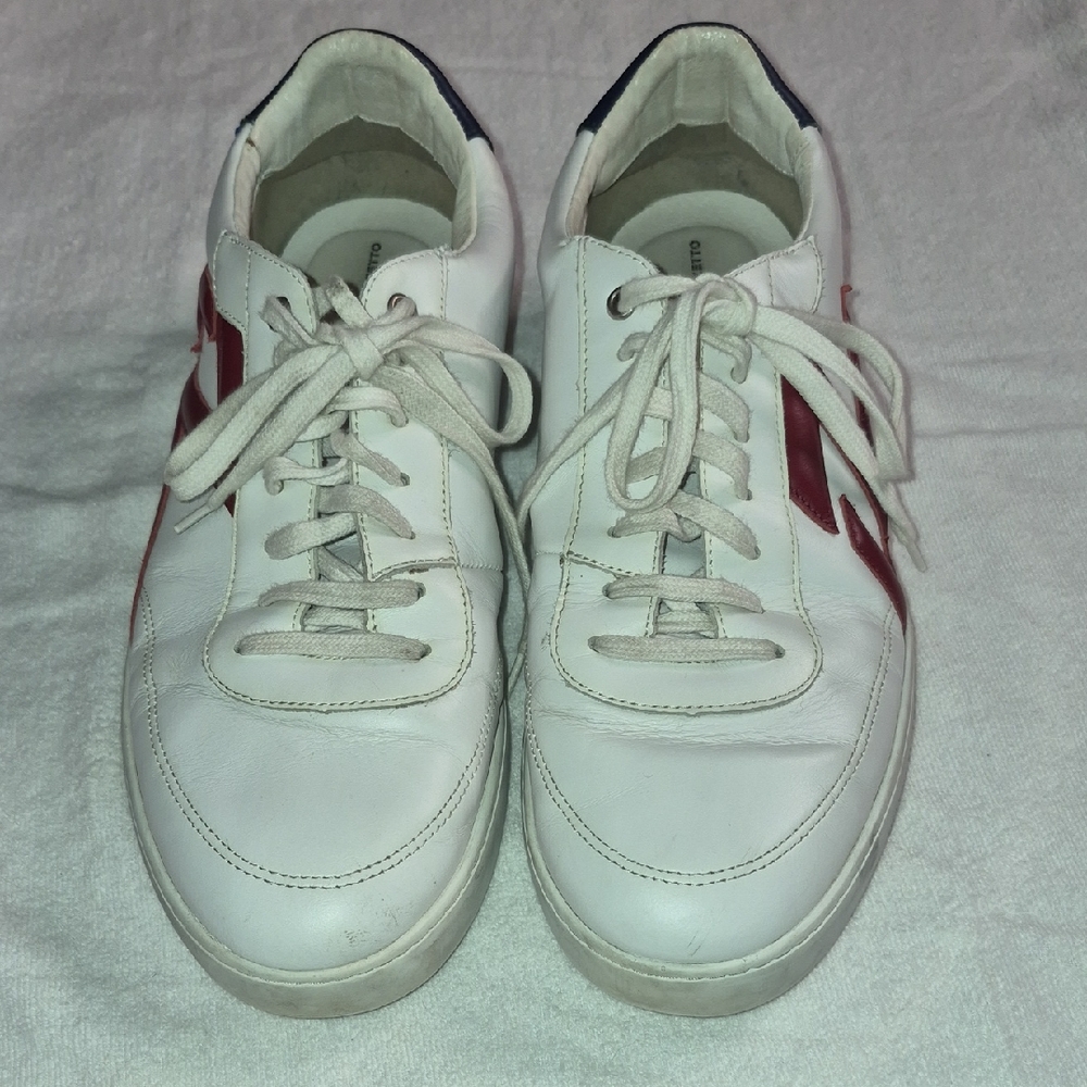 White Leather Men's Sneakers with Red Side Accent